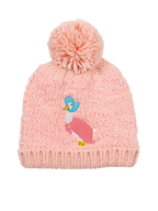 Jemima Puddle-Duck™ winter hat in pale pink with a chunky pompom and embroidered duck