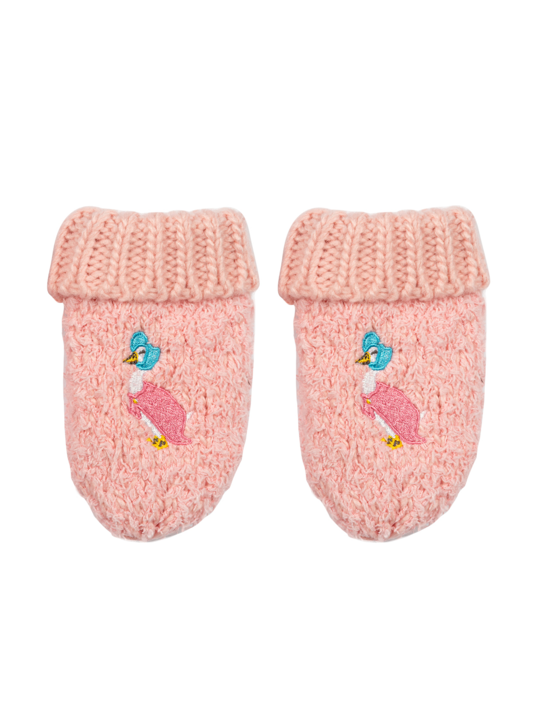 Jemima Puddle-Duck™ mittens in pale pink with an embroidered duck