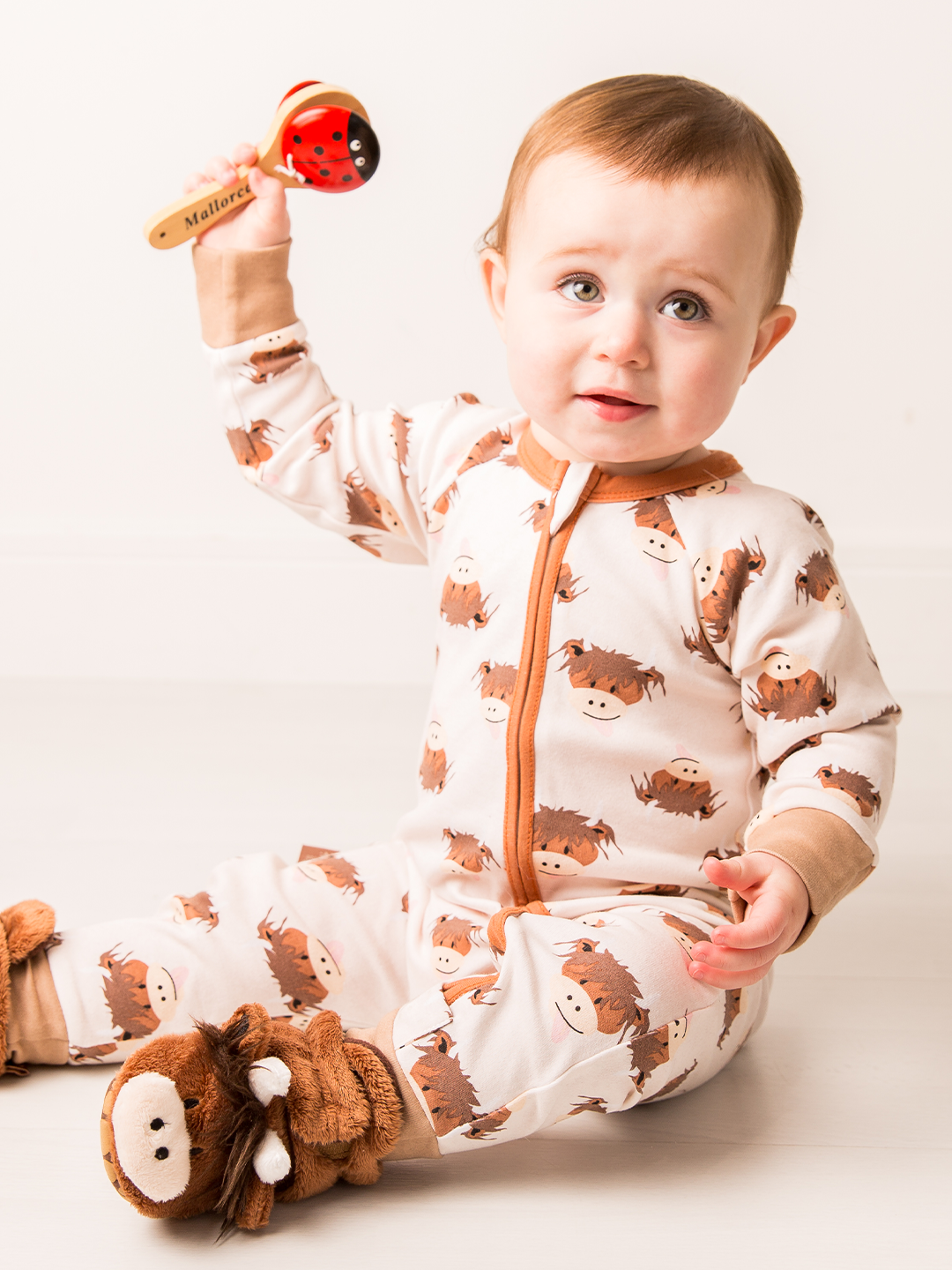 Neutraler Hamish Highland Cow Zip-up Strampler