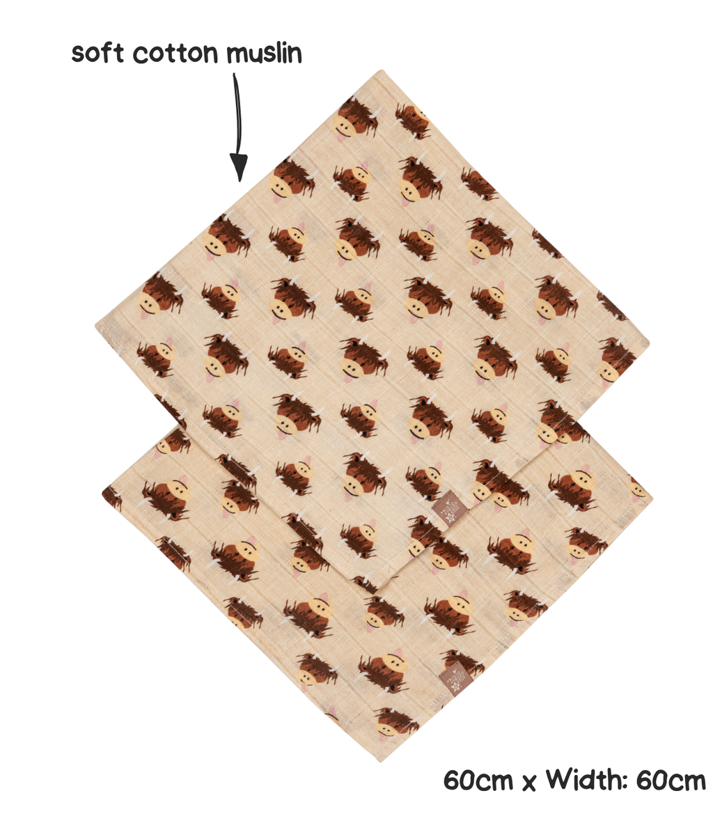 Neutrale Highland Cow Musselin-Quadrate