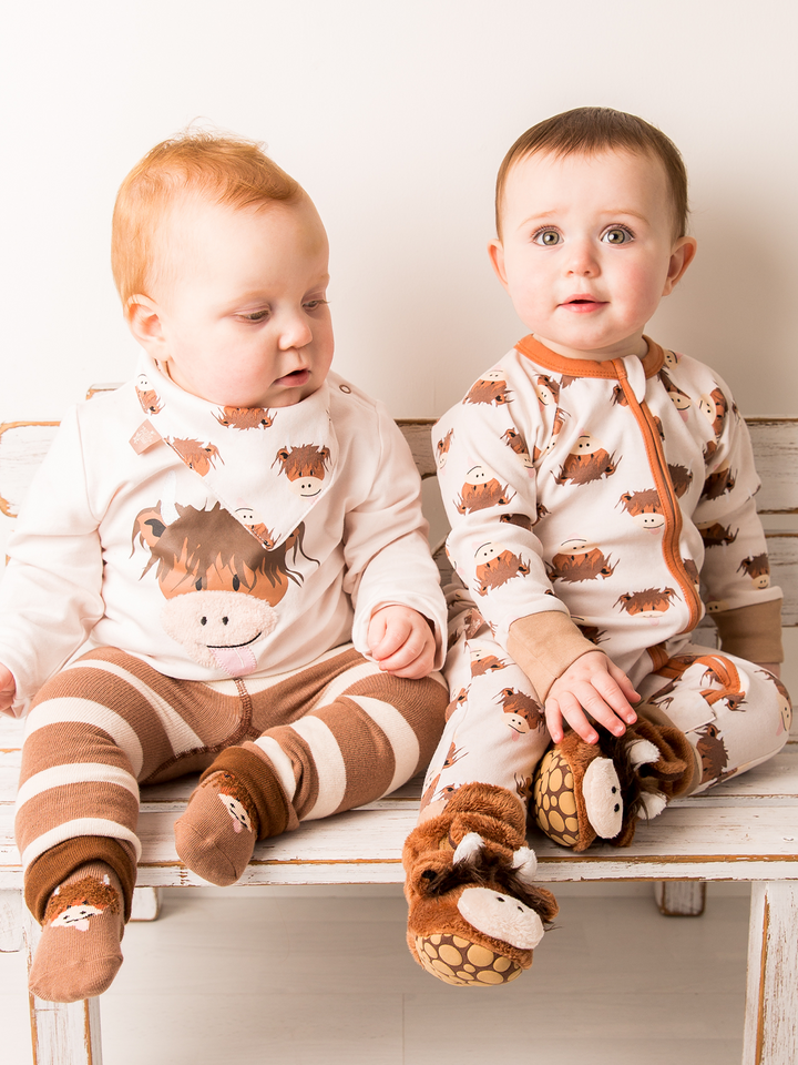 Neutral Hamish Highland Cow Zip-Up Romper