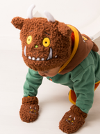 Child crawling, wearing Gruffalo™ mittens and the matching Gruffalo™ winter hat