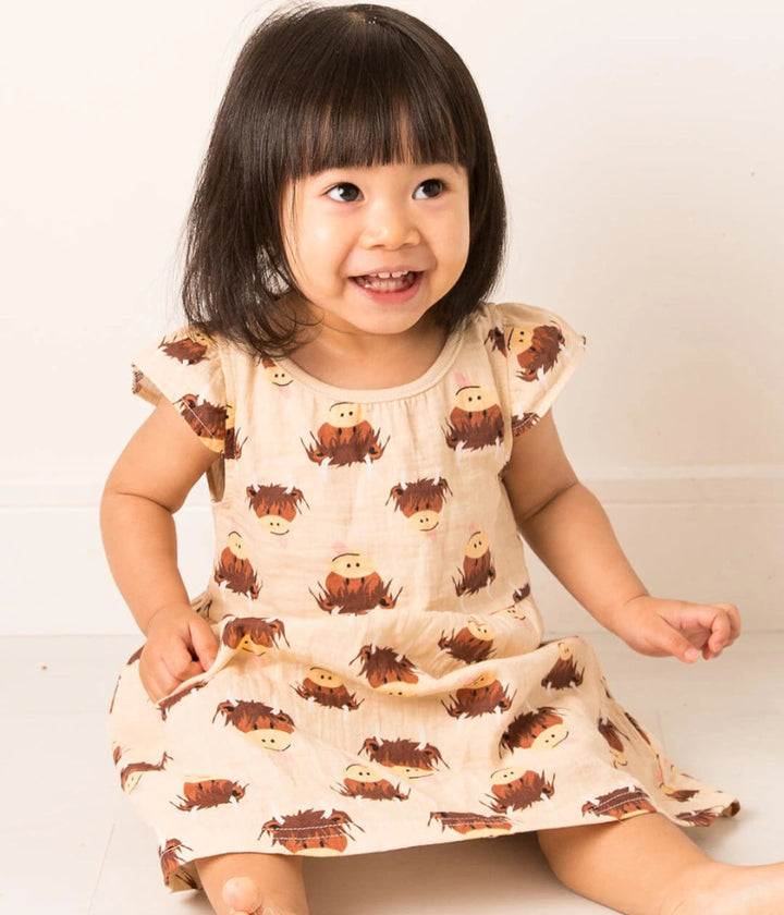 Neutral Highland Cow Summer Dress