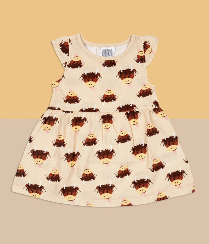 Neutral Highland Cow Summer Dress