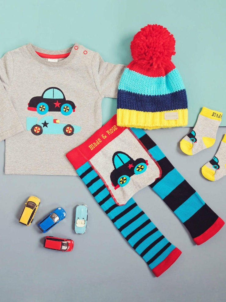 Vroom Vroom Set - Top, Leggings, Bobble Hat & Socks