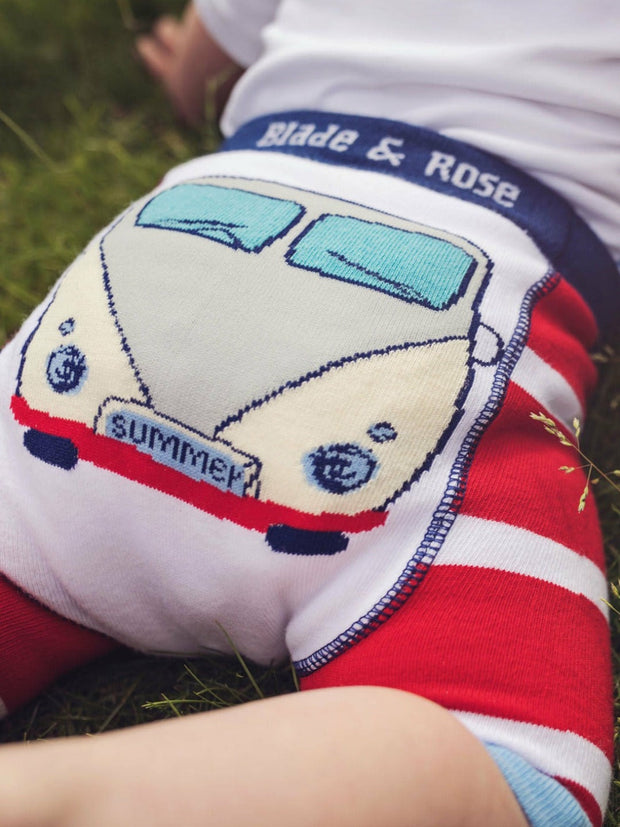 Close Up of Crawling Child Wearing Campervan Shorts