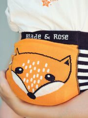Fox Shorts black and vanilla ice stripe and distinctive orange Fox on the bum