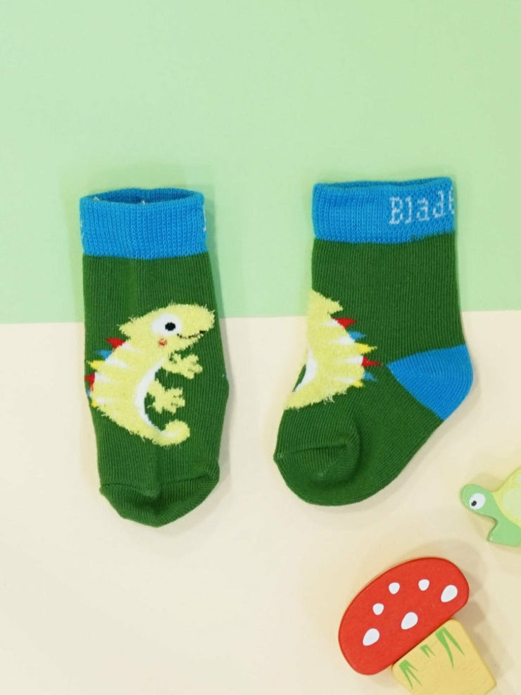 Chameleon Socks - Bright Greens & Blue, with Chameleon Character