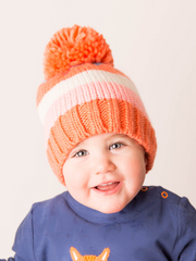 Coral and Cream Striped Bobble Hat Blade & Rose